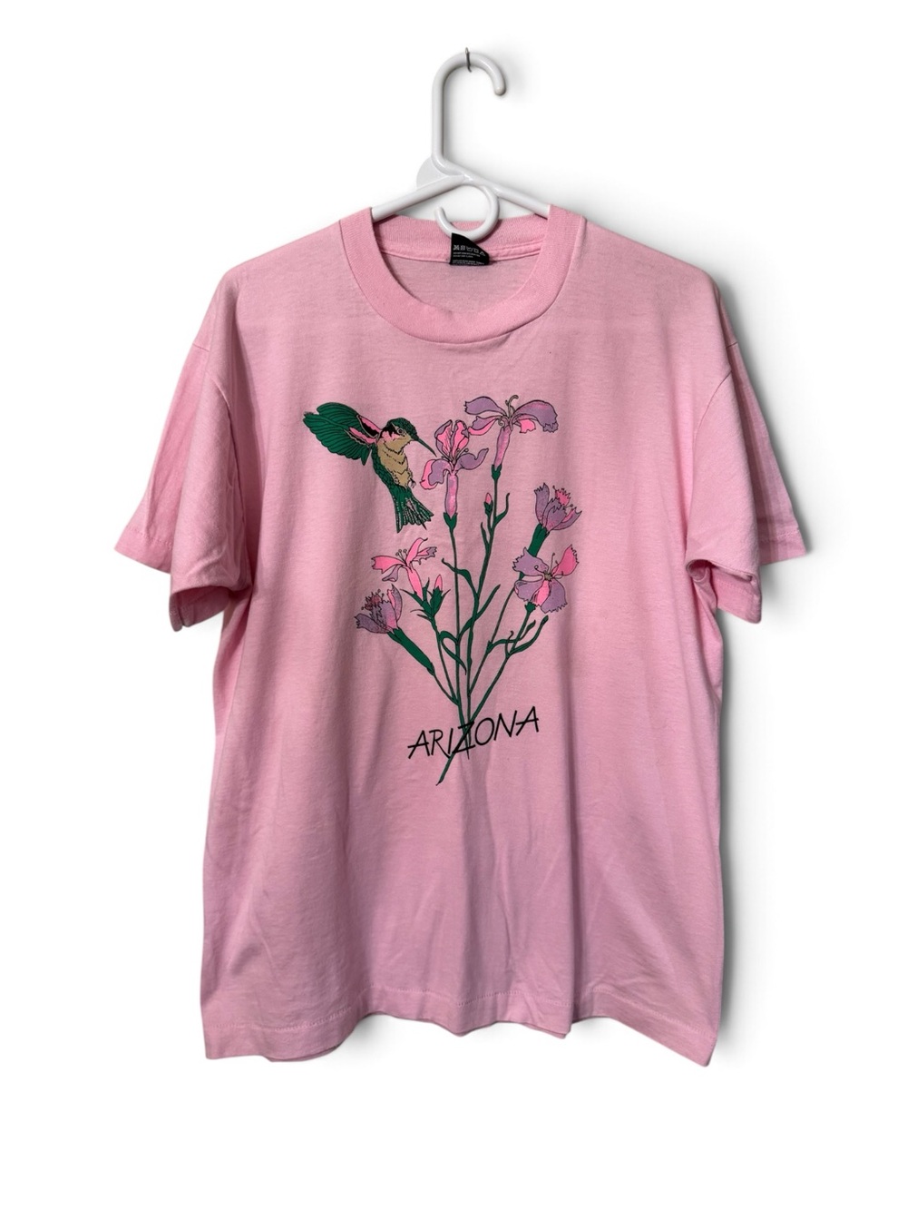 Vintage Pink Arizona Hummingbird Single-Stitch T-shirt Size Large Screen Stars